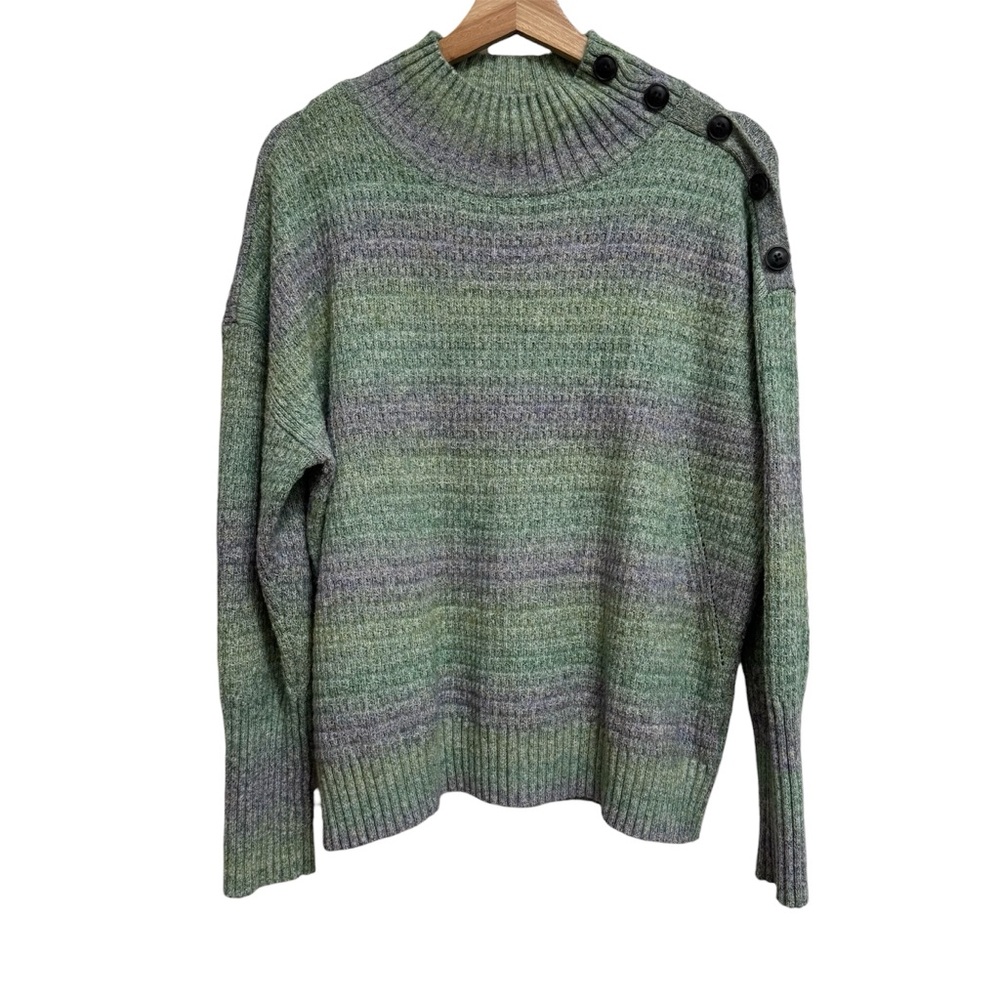 Talbots Button Shoulder Sweater Women XL Pastel Stripes Cotton Wool Blend